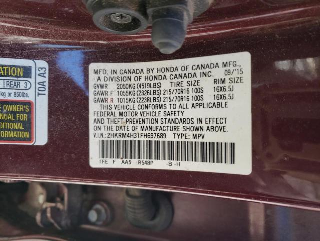 2015 Honda Cr-V Lx VIN: 2HKRM4H31FH697689 Lot: 51339054