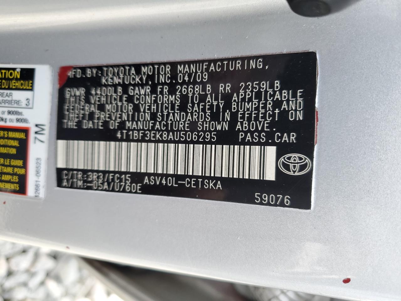 4T1BF3EK8AU506295 2010 Toyota Camry Base