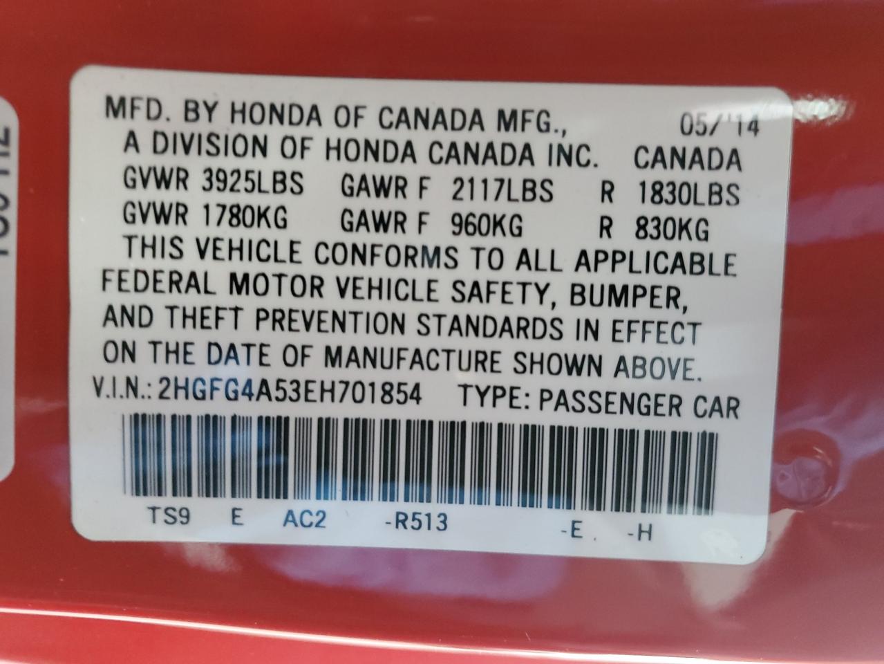 2HGFG4A53EH701854 2014 Honda Civic Si