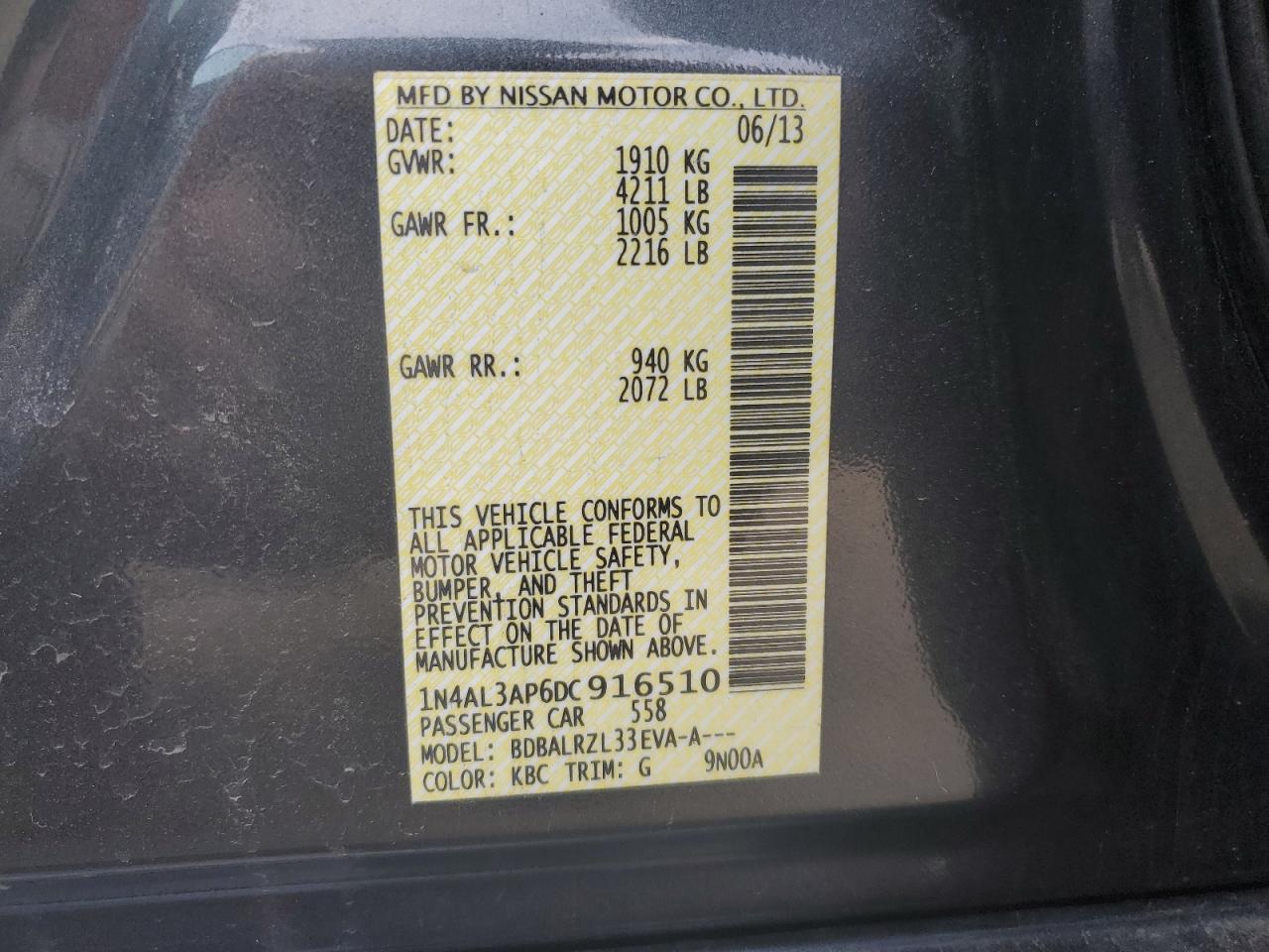 1N4AL3AP6DC916510 2013 Nissan Altima 2.5