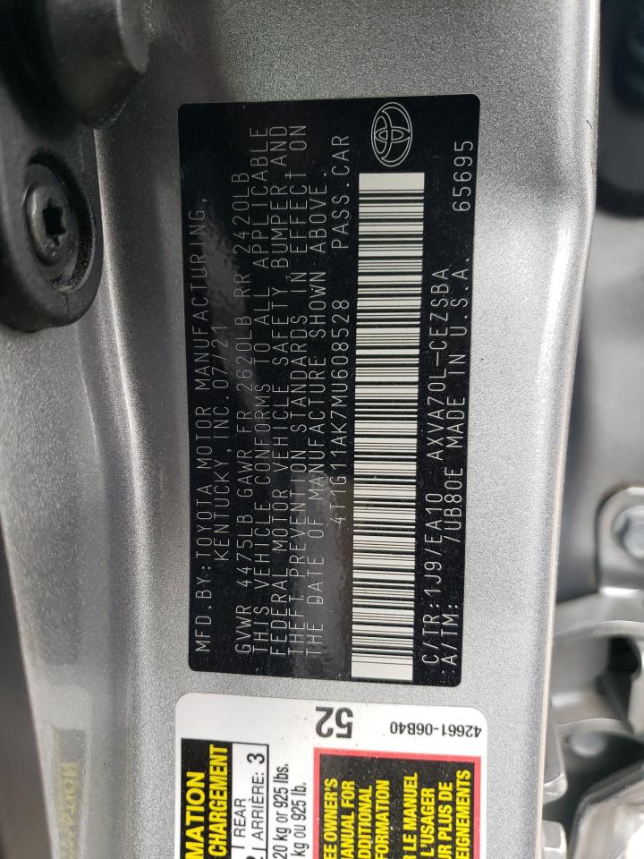 4T1G11AK7MU608528 2021 Toyota Camry Se