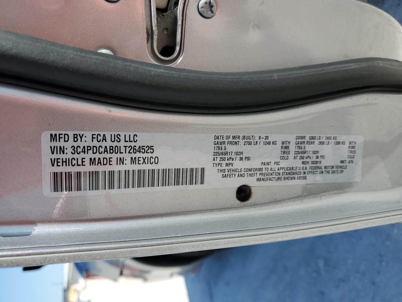 3C4PDCAB0LT264525 2020 Dodge Journey Se