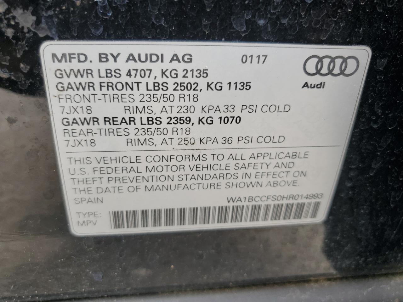 WA1BCCFS0HR014993 2017 Audi Q3 Premium