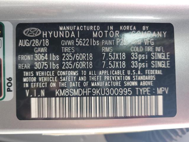 KM8SMDHF9KU300995 | 2019 Hyundai santa fe xl se