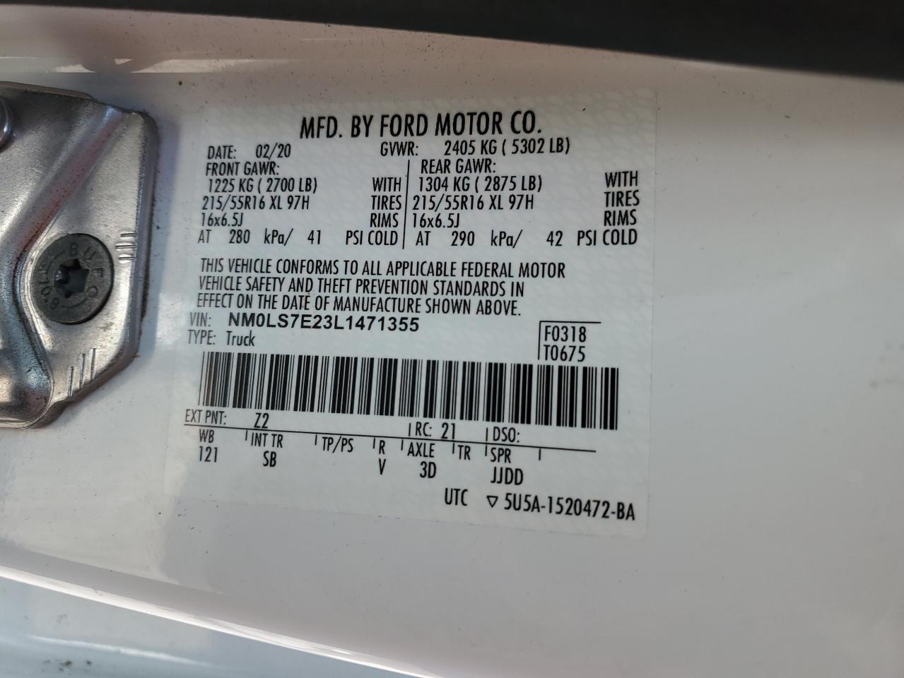 NM0LS7E23L1471355 2020 Ford Transit Connect Xl