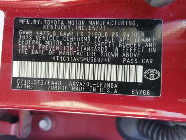 VIN 4T1C11AK5MU588746 2021 Toyota Camry, LE no.12