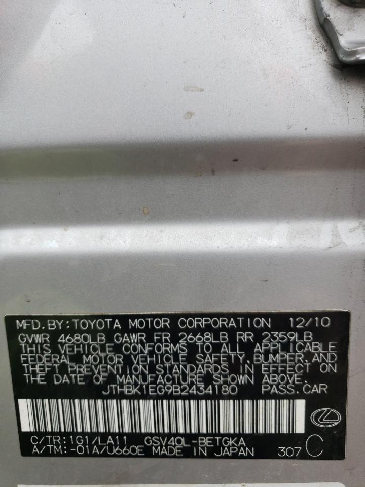 JTHBK1EG9B2434180 2011 Lexus Es 350