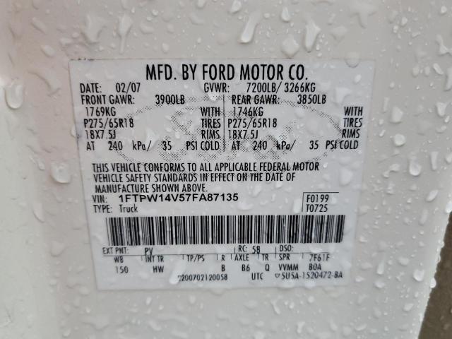 1FTPW14V57FA87135 2007 Ford F150 Supercrew