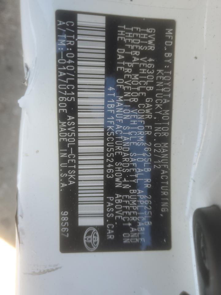 4T1BF1FK5CU552463 2012 Toyota Camry Base