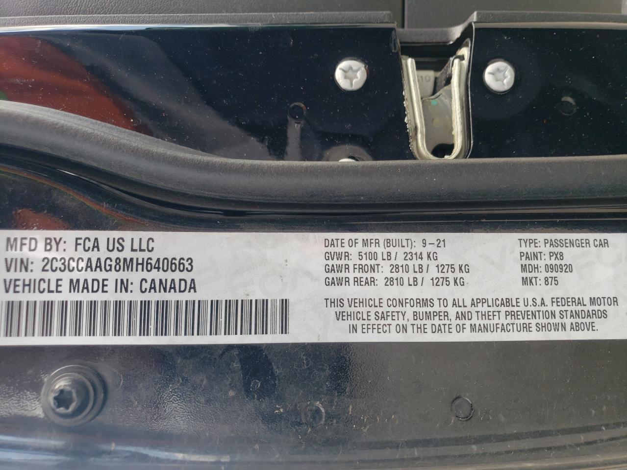 2C3CCAAG8MH640663 2021 Chrysler 300 Touring