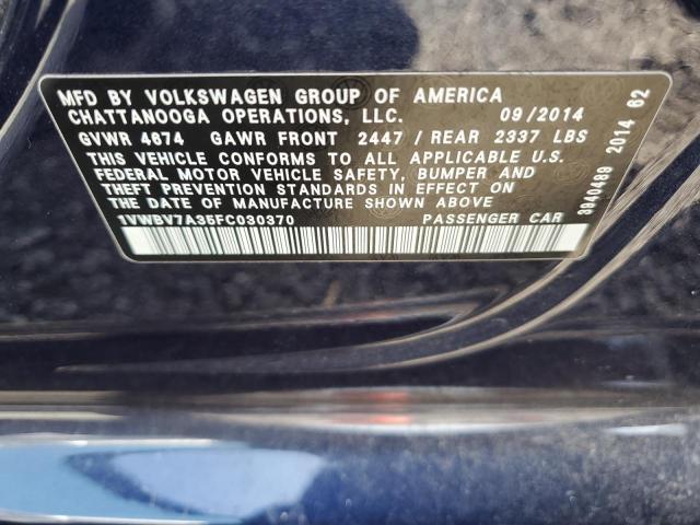 Lot #2489592276 2015 VOLKSWAGEN PASSAT SE salvage car