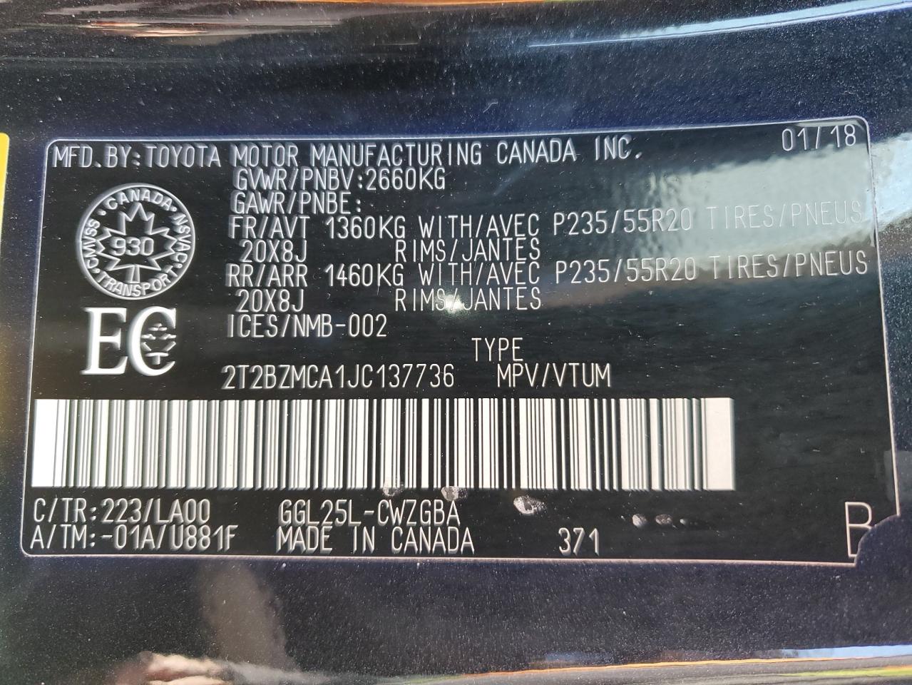 2T2BZMCA1JC137736 2018 Lexus Rx 350 Base