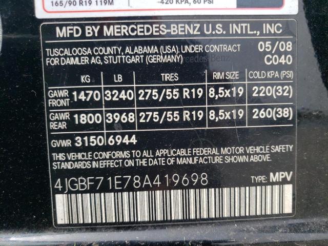 2008 Mercedes-Benz Gl 450 4Matic VIN: 4JGBF71E78A419698 Lot: 50351994