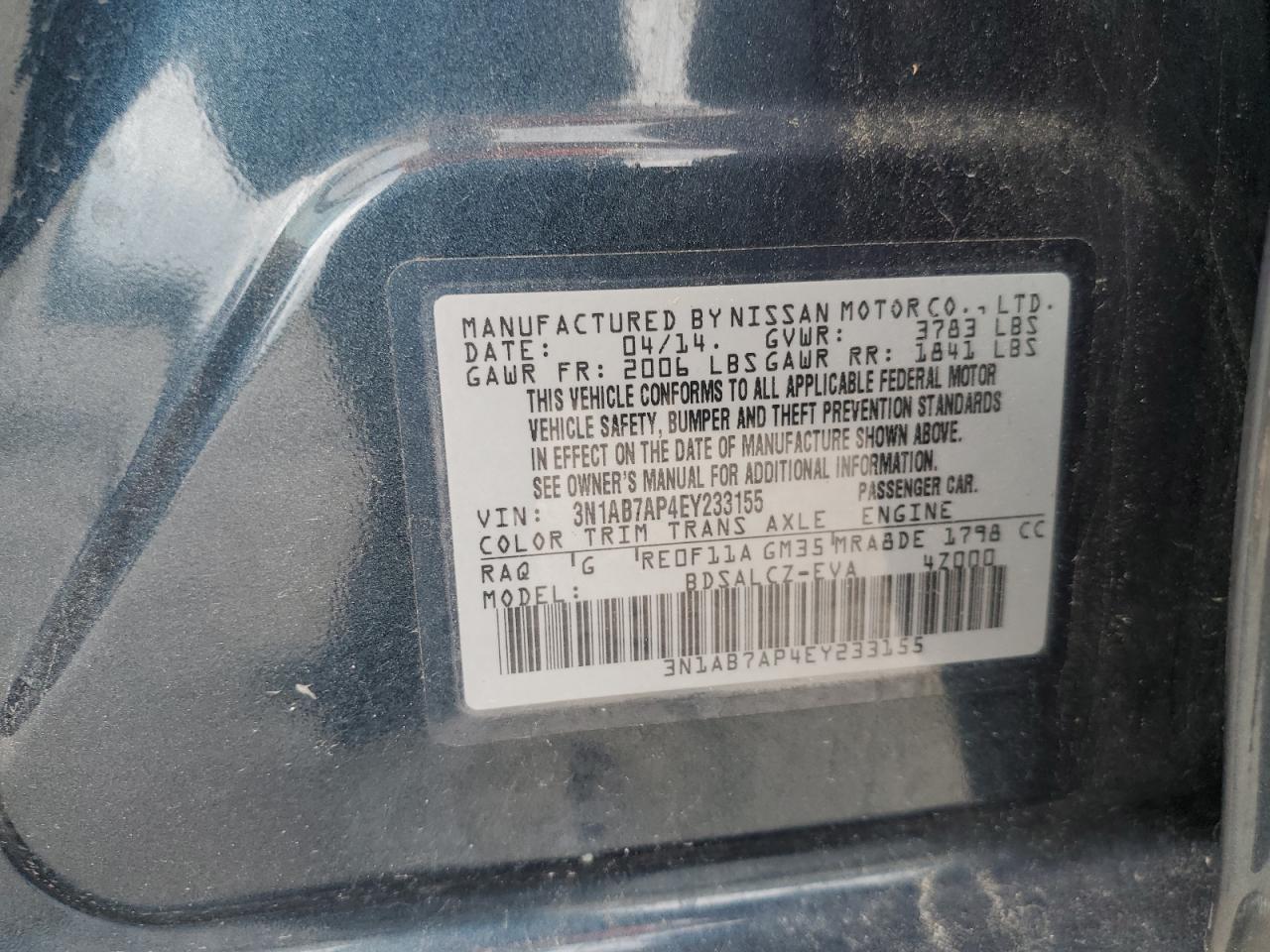 3N1AB7AP4EY233155 2014 Nissan Sentra S