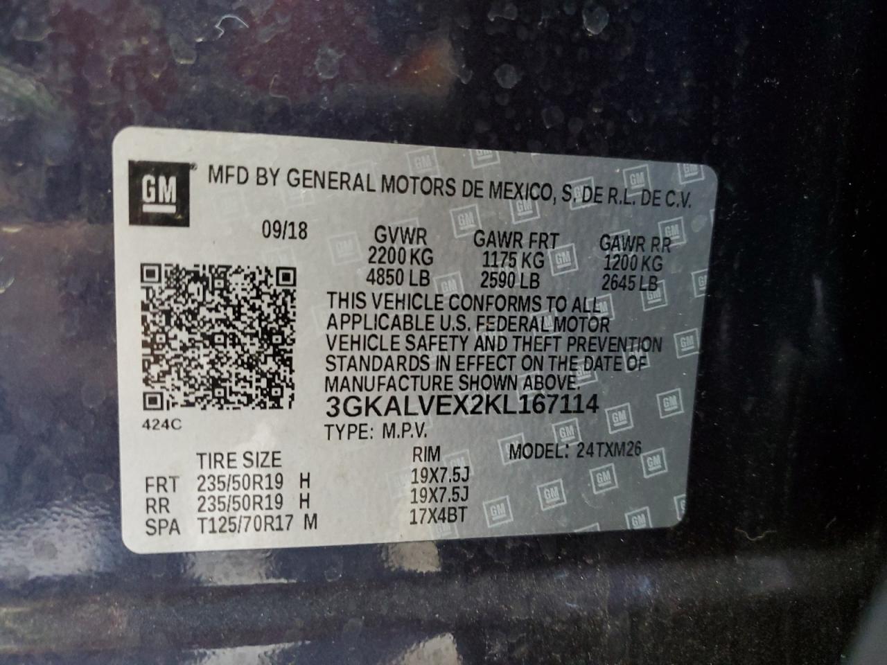 3GKALVEX2KL167114 2019 GMC Terrain Slt