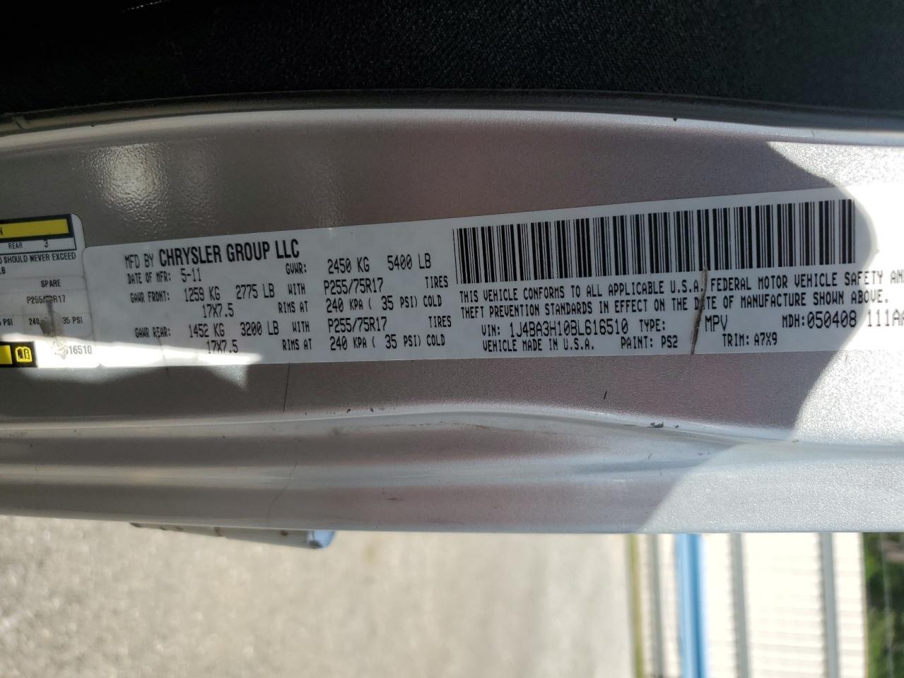 1J4BA3H10BL616510 2011 Jeep Wrangler Unlimited Sport