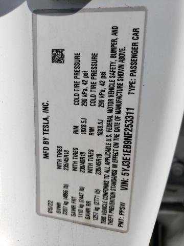 2022 TESLA MODEL 3 - 5YJ3E1EB9NF253311