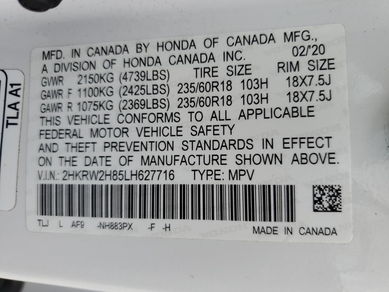 2HKRW2H85LH627716 2020 Honda Cr-V Exl