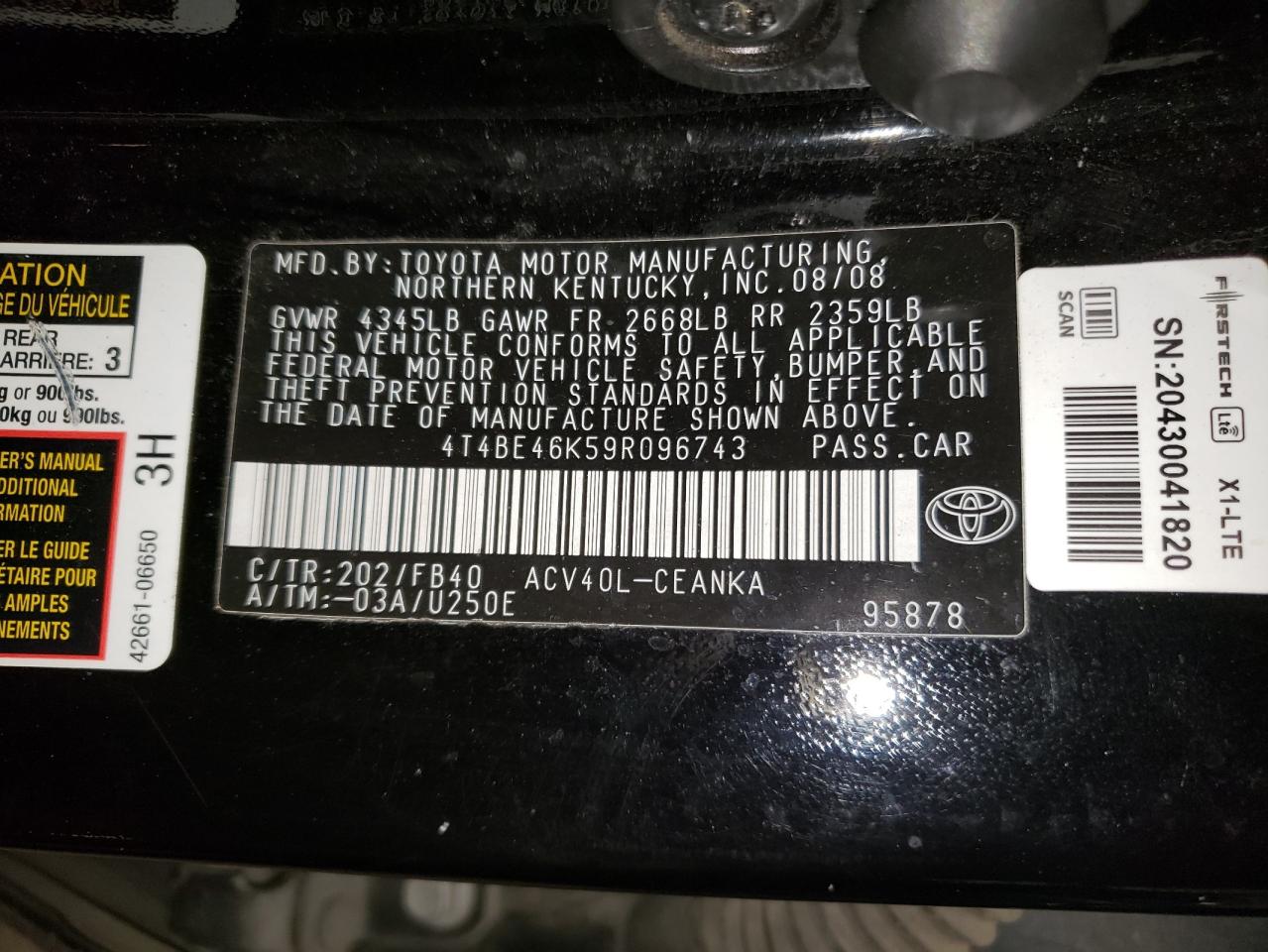 4T4BE46K59R096743 2009 Toyota Camry Base