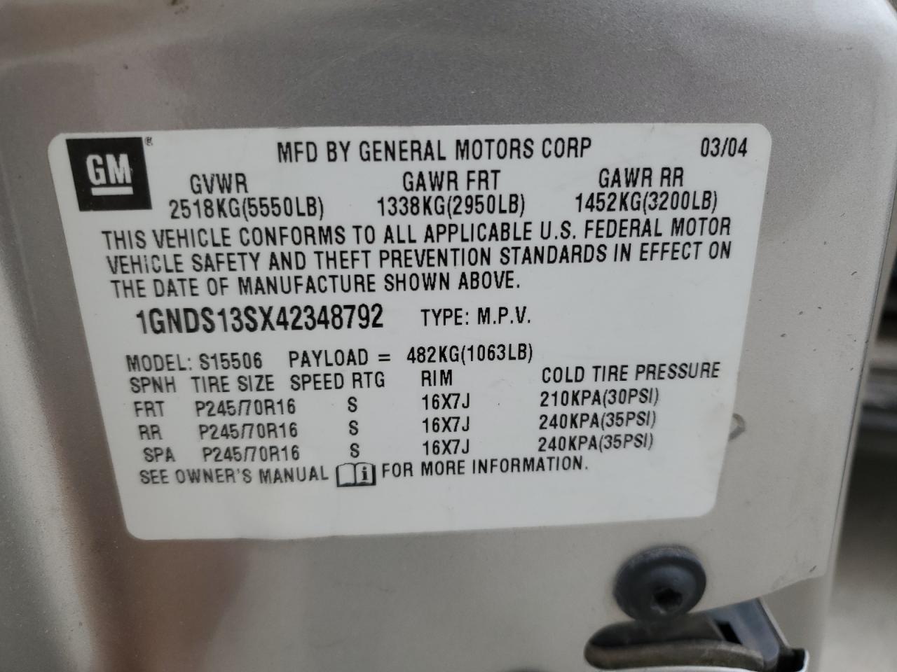 1GNDS13SX42348792 2004 Chevrolet Trailblazer Ls