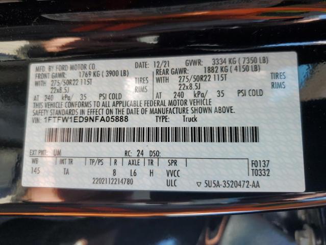 2022 Ford F150 Supercrew VIN: 1FTFW1ED9NFA05888 Lot: 49744294