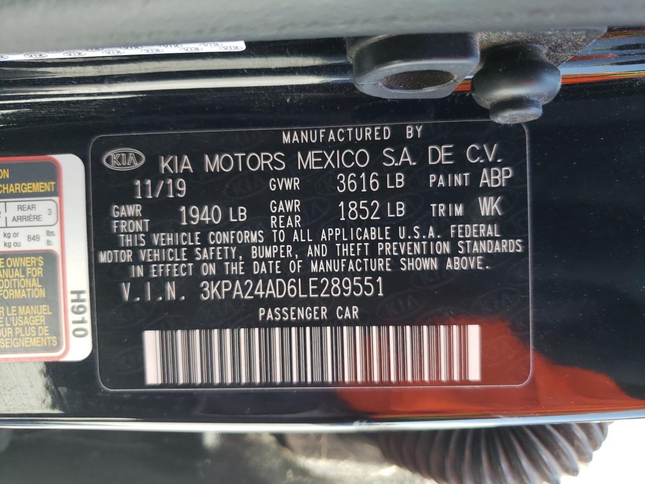 3KPA24AD6LE289551 2020 Kia Rio Lx