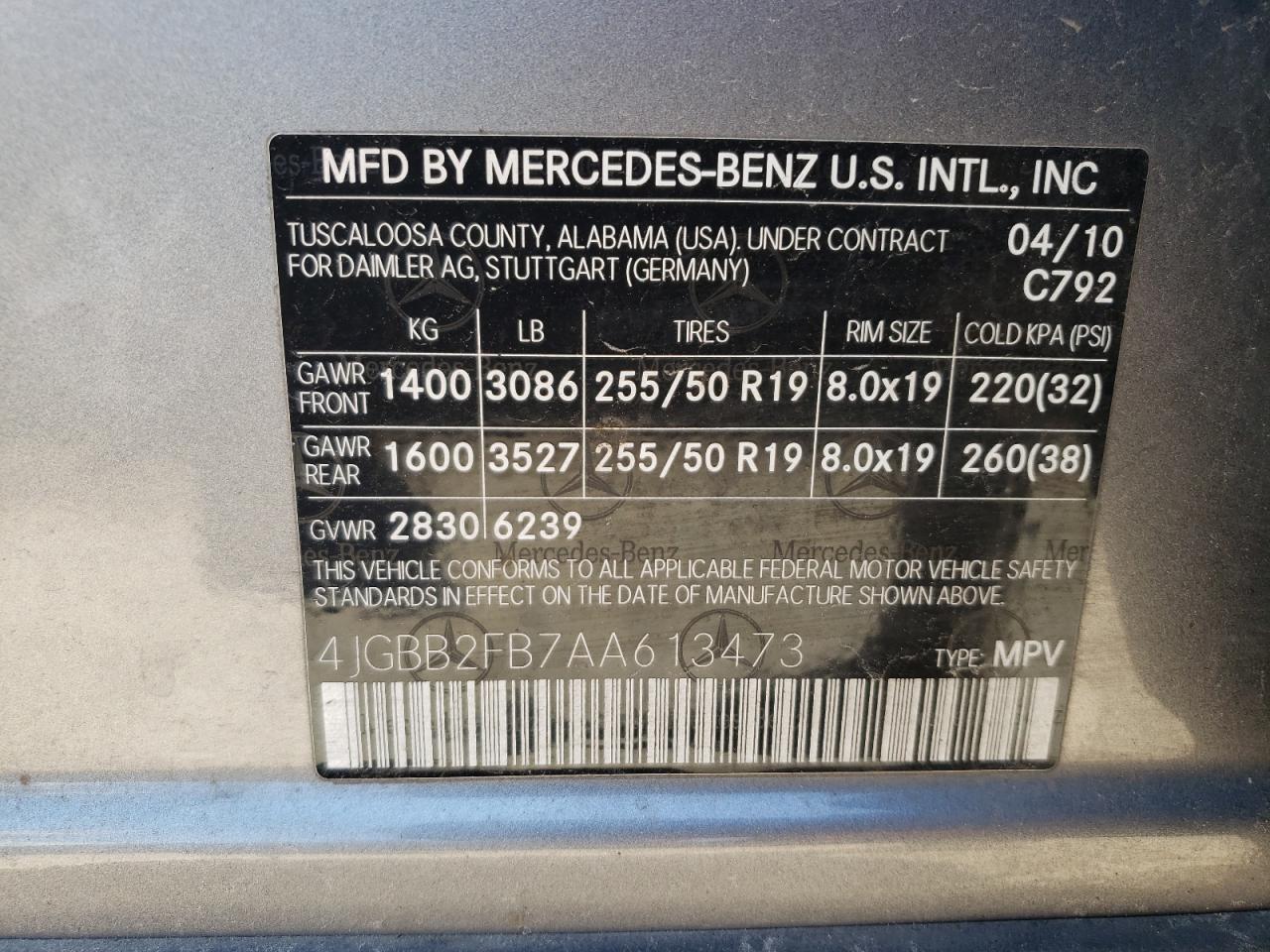 4JGBB2FB7AA613473 2010 Mercedes-Benz Ml 350 Bluetec