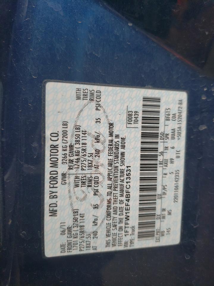 1FTFW1EF4BFC13531 2011 Ford F150 Supercrew