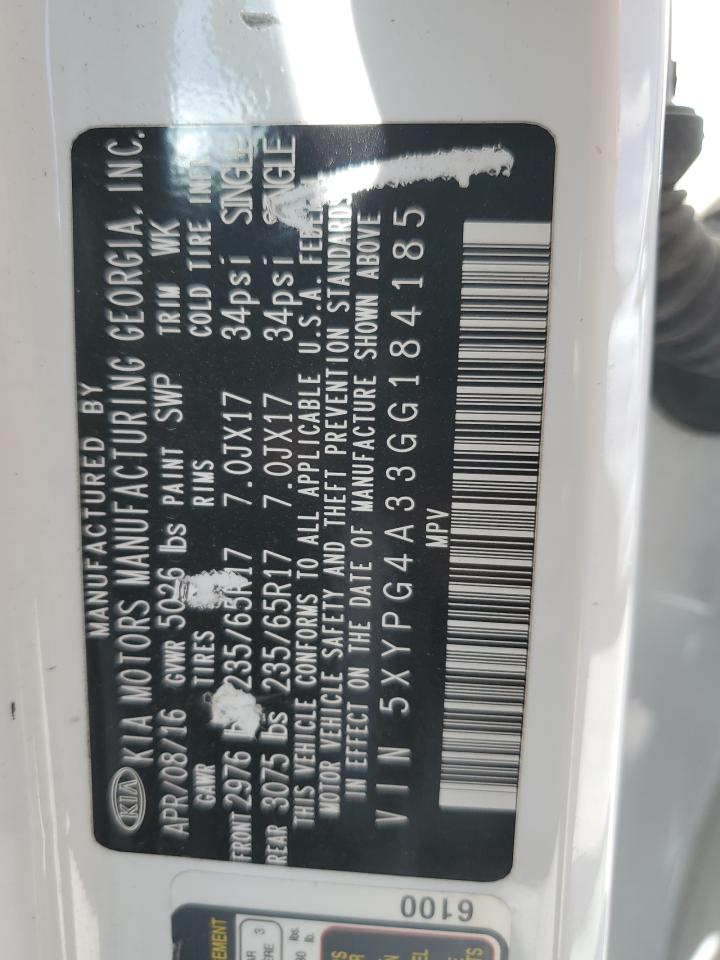 5XYPG4A33GG184185 2016 Kia Sorento Lx