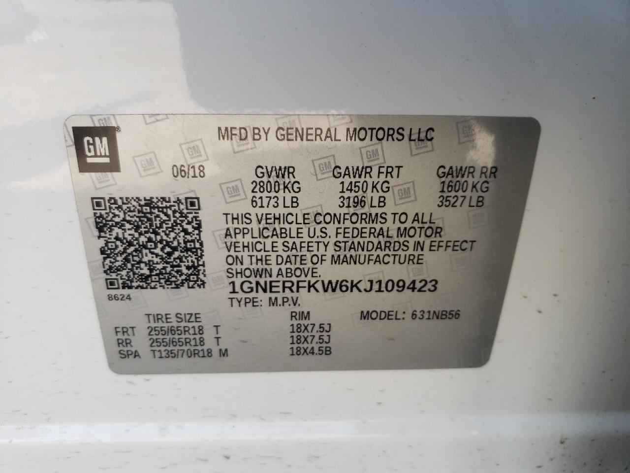 1GNERFKW6KJ109423 2019 Chevrolet Traverse Ls