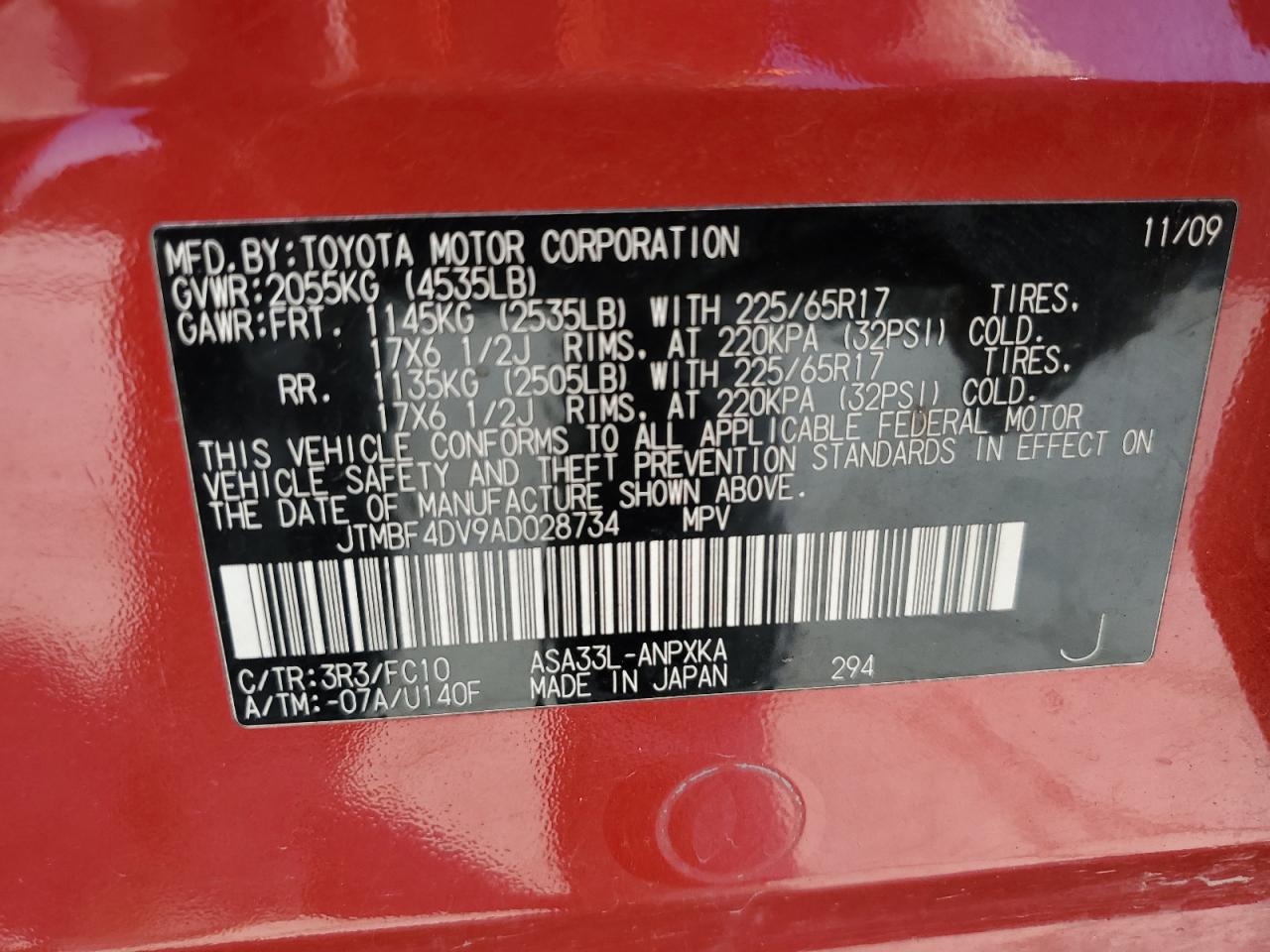 JTMBF4DV9AD028734 2010 Toyota Rav4