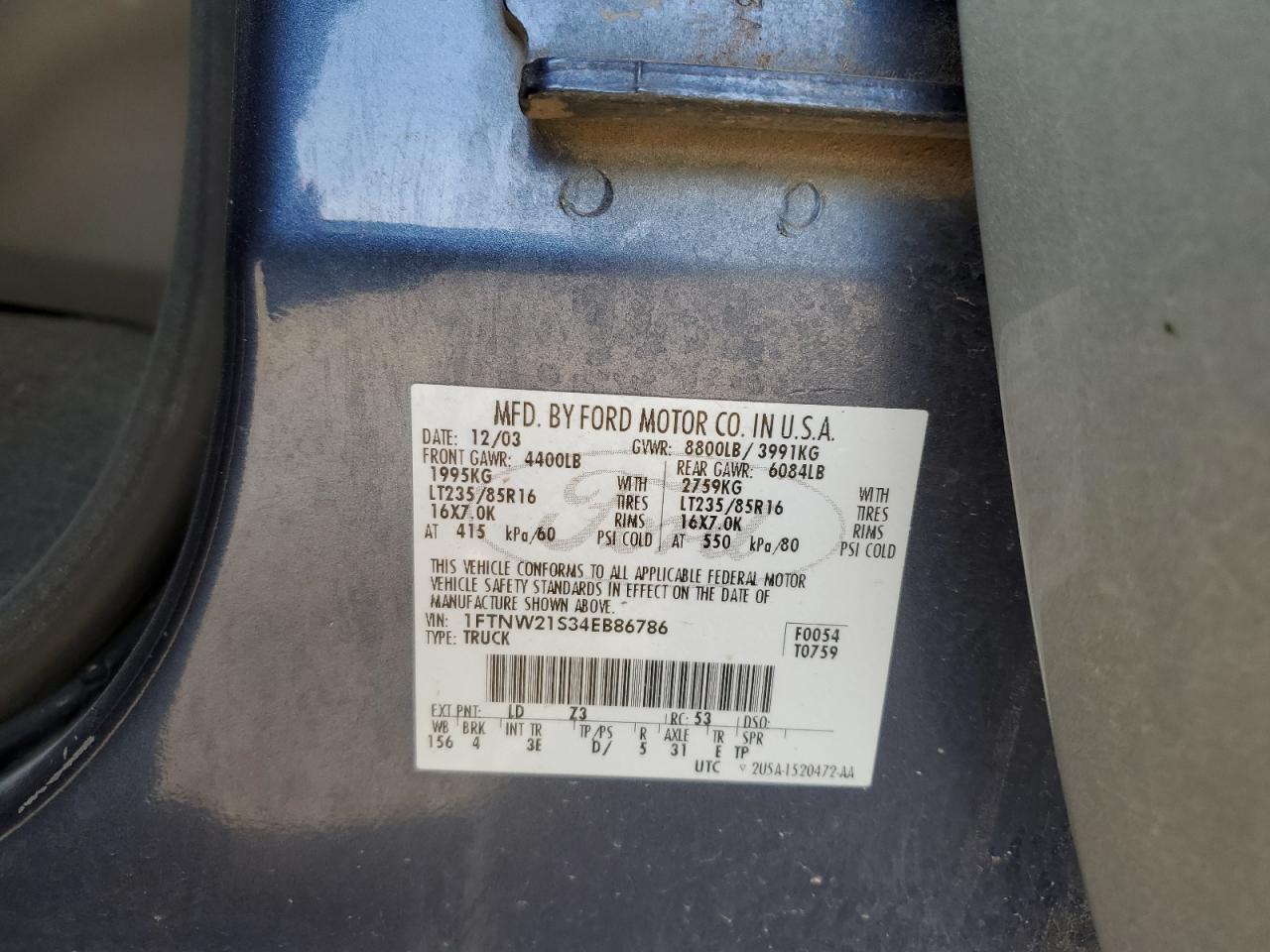 1FTNW21S34EB86786 2004 Ford F250 Super Duty