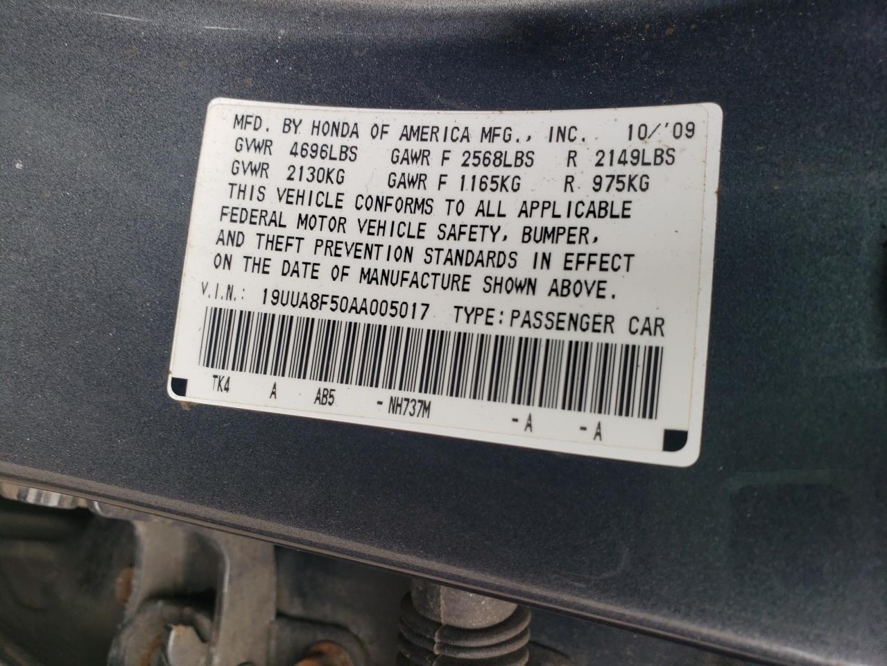 19UUA8F50AA005017 2010 Acura Tl