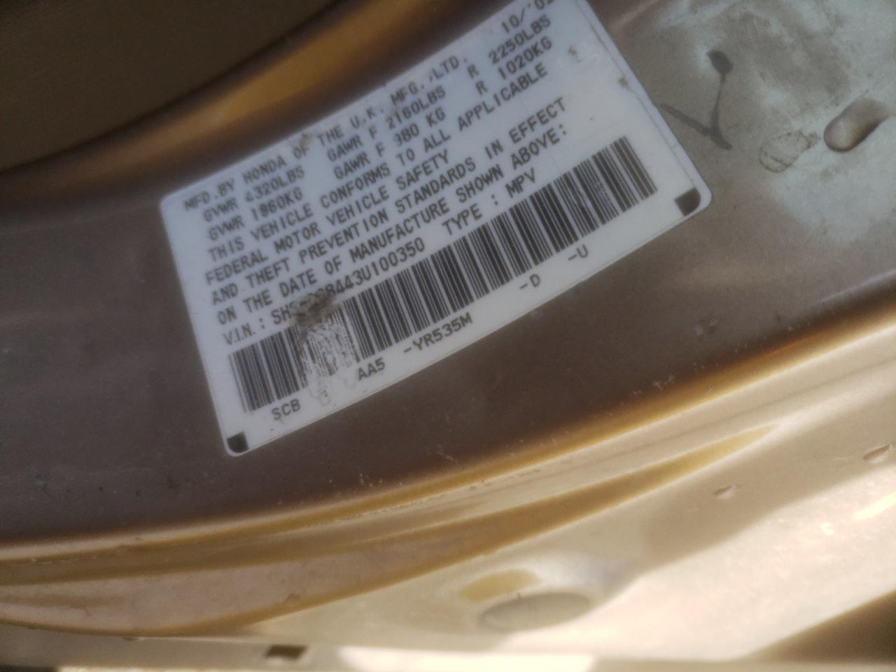 SHSRD68443U100350 2003 Honda Cr-V Lx