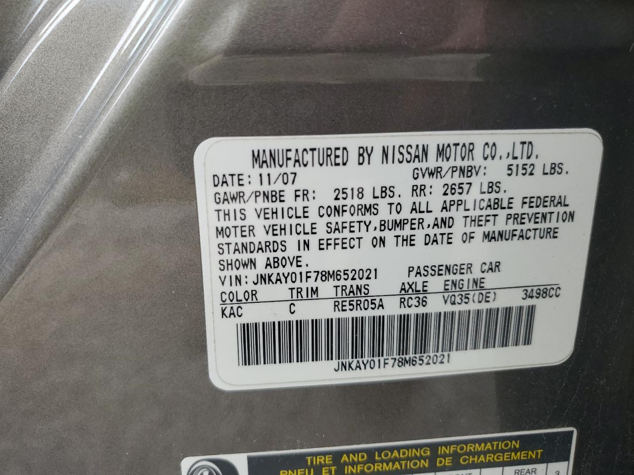 JNKAY01F78M652021 2008 Infiniti M35 Base