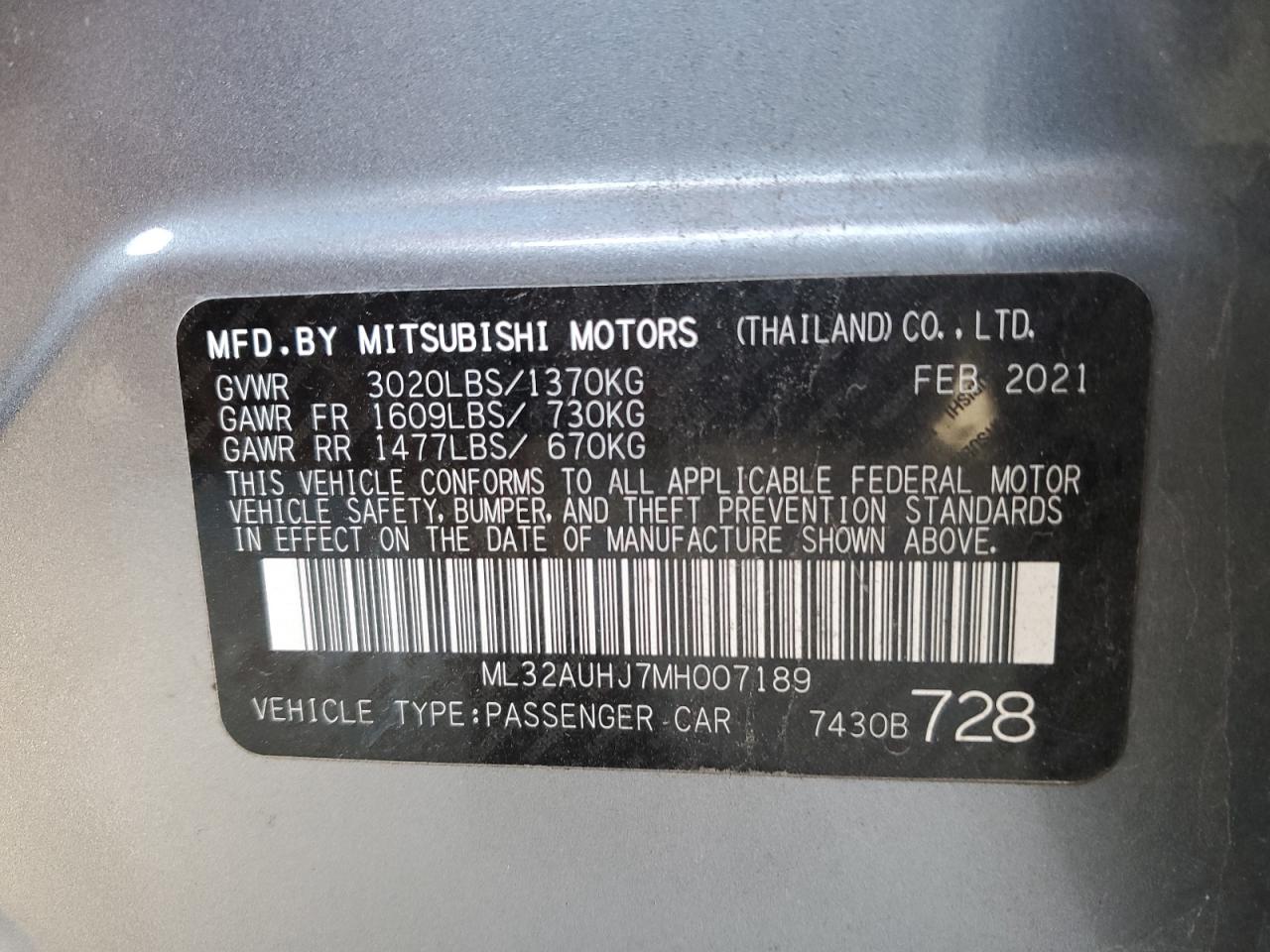 ML32AUHJ7MH007189 2021 Mitsubishi Mirage Es