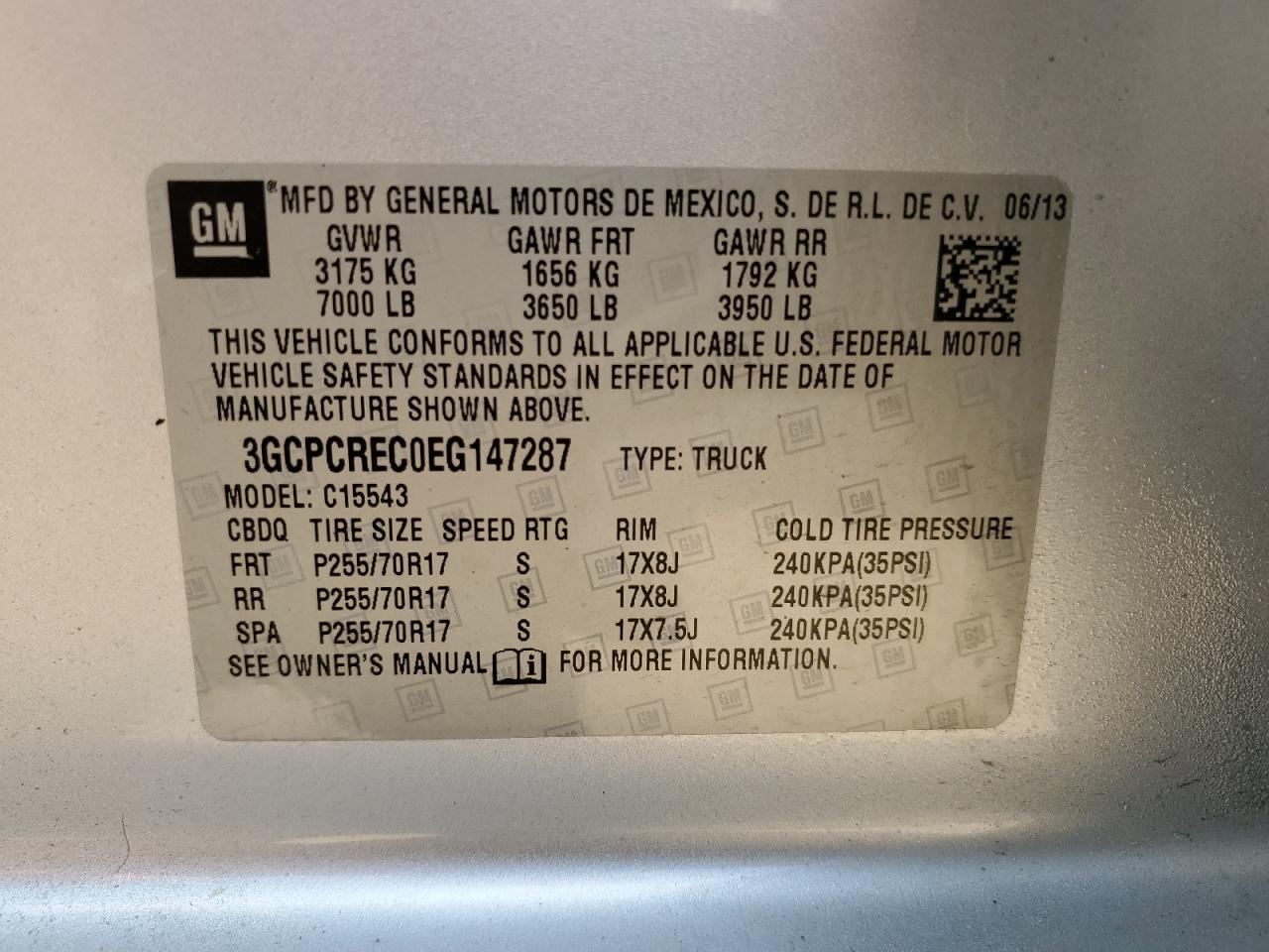 3GCPCREC0EG147287 2014 Chevrolet Silverado C1500 Lt