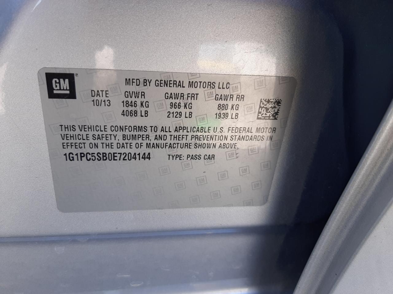 1G1PC5SB0E7204144 2014 Chevrolet Cruze Lt