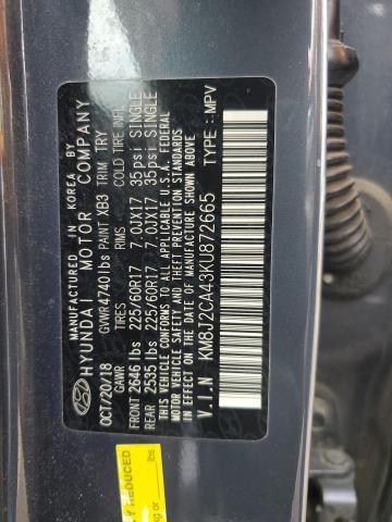 2019 Hyundai Tucson Se VIN: KM8J2CA43KU872665 Lot: 49896574