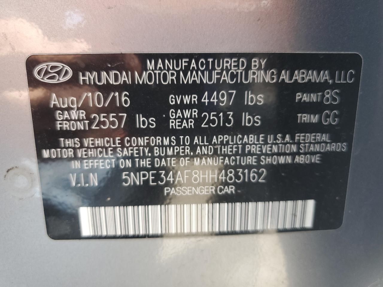 5NPE34AF8HH483162 2017 Hyundai Sonata Sport