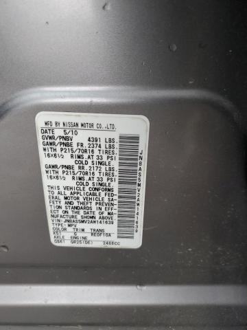 2010 Nissan Rogue S VIN: JN8AS5MV2AW141639 Lot: 50367324