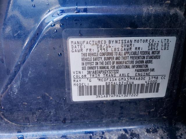 2016 Nissan Sentra S VIN: 3N1AB7APXGY327222 Lot: 51192304