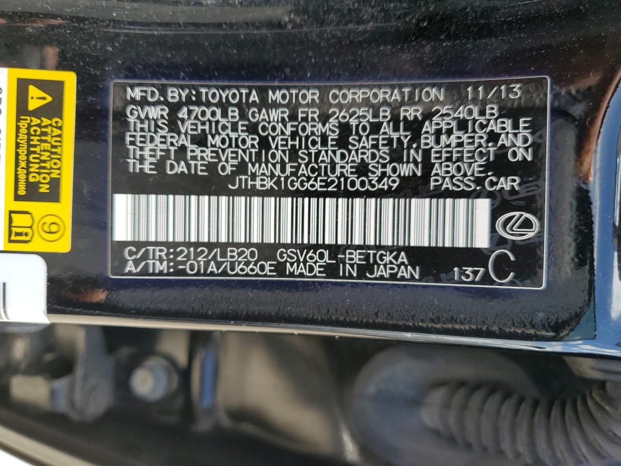 JTHBK1GG6E2100349 2014 Lexus Es 350