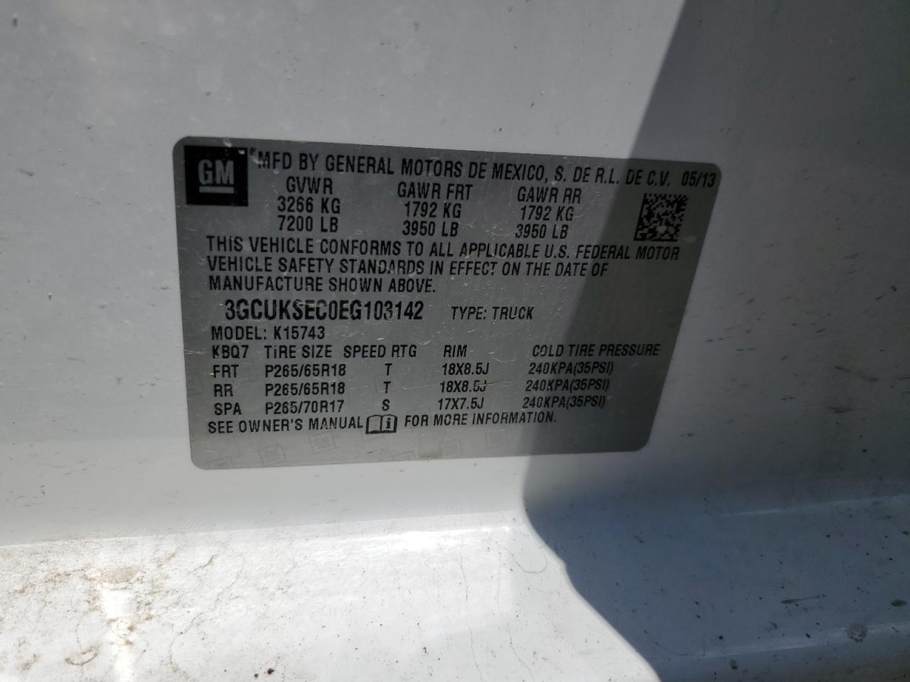 3GCUKSEC0EG103142 2014 Chevrolet Silverado K1500 Ltz