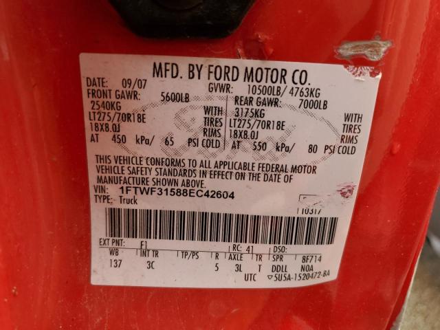 2008 Ford F350 Srw Super Duty VIN: 1FTWF31588EC42604 Lot: 52220964