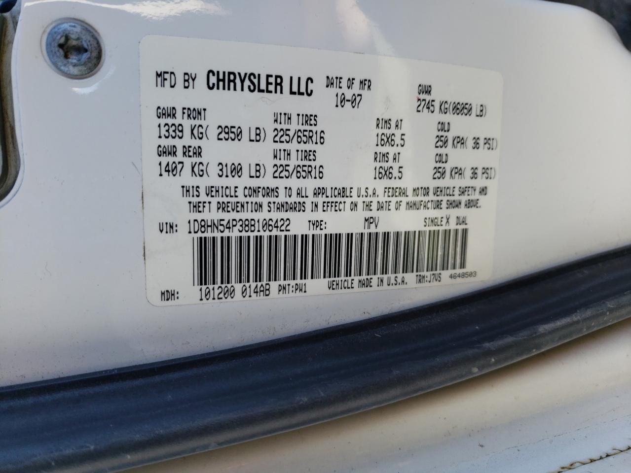 1D8HN54P38B106422 2008 Dodge Grand Caravan Sxt