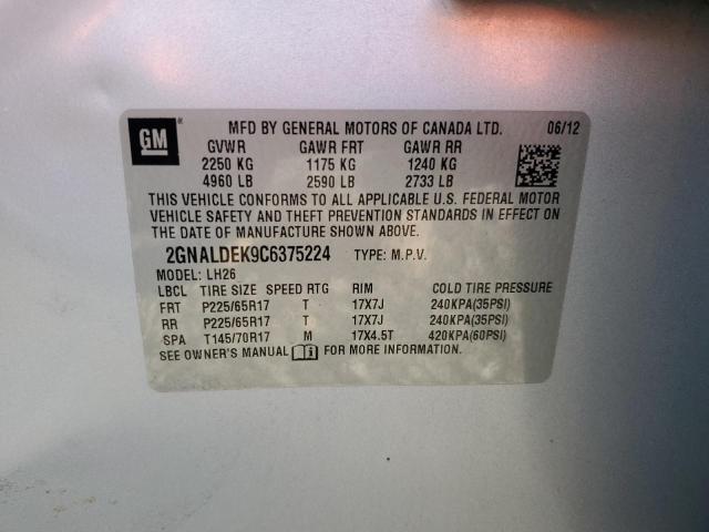 2012 Chevrolet Equinox Lt VIN: 2GNALDEK9C6375224 Lot: 52596204