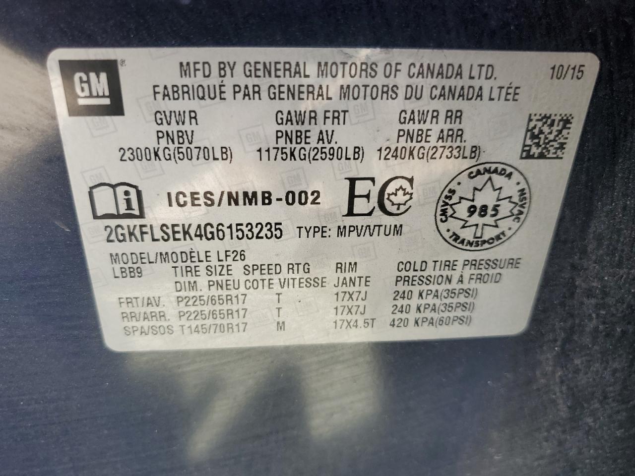 2GKFLSEK4G6153235 2016 GMC Terrain Sle