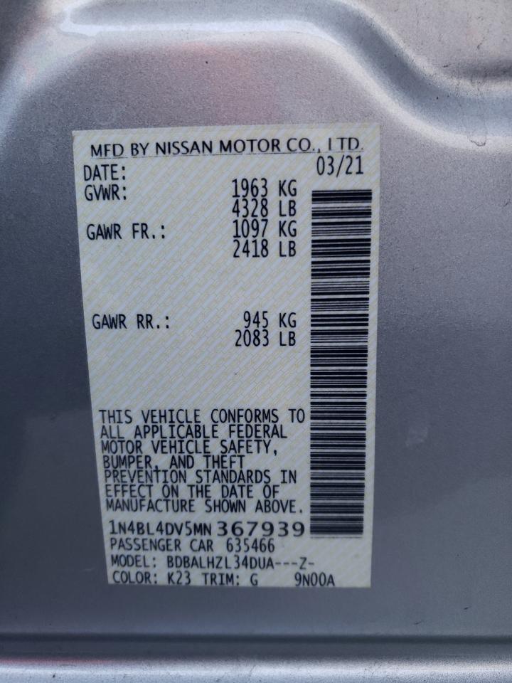 2021 Nissan Altima Sv vin: 1N4BL4DV5MN367939