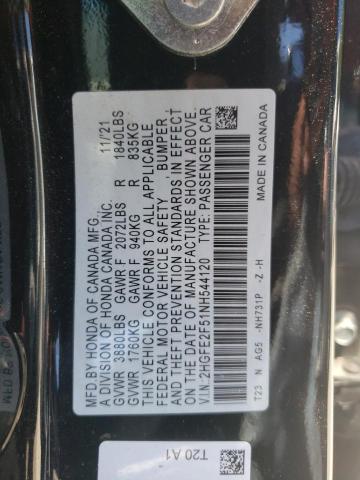 2022 Honda Civic Sport VIN: 2HGFE2F51NH544120 Lot: 42879984